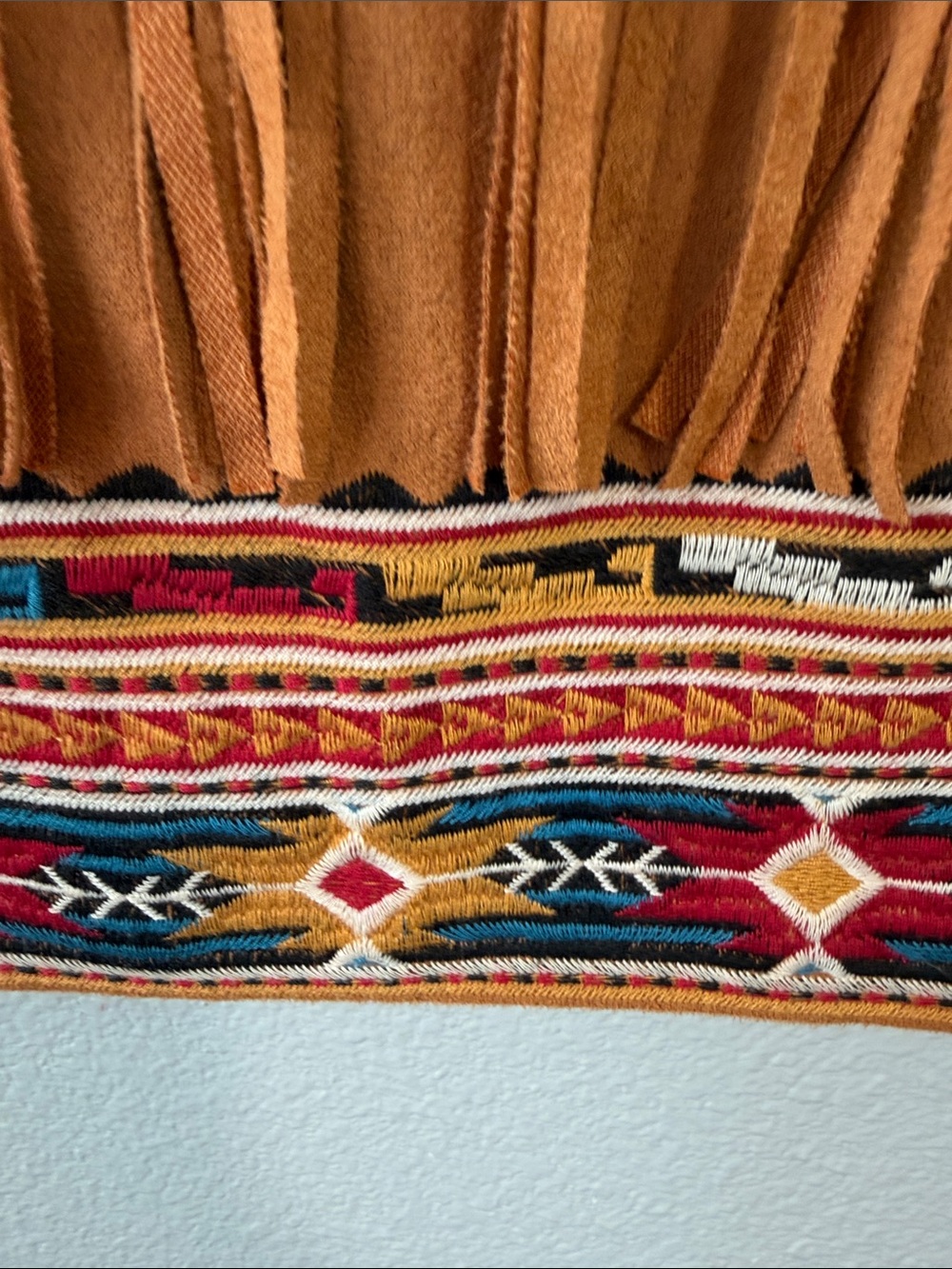 Savanna Jane Rust Suede Fringe Mini Skirt with Embroidered Trim - Picture 4 of 7